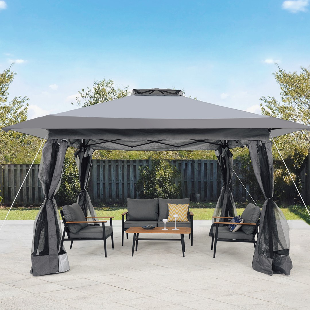 13’x13’ Pop Up Gazebo With Mosquito Netting Outdoor Canopy Tent Shade, Metal Frame