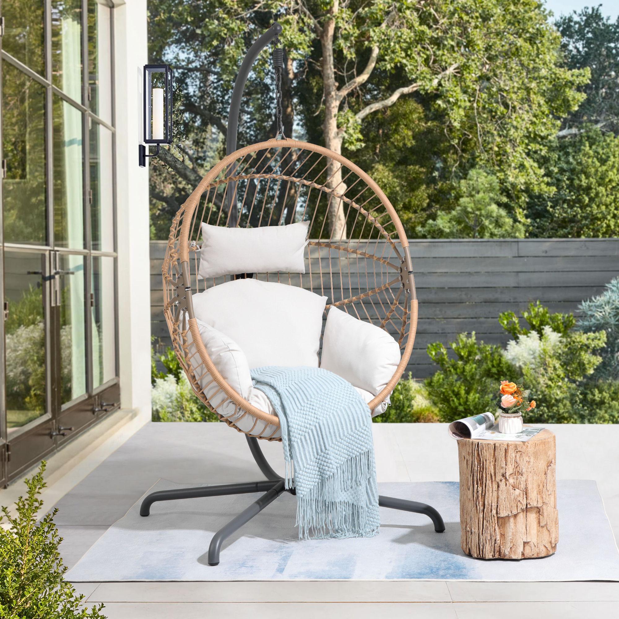 Hanging Egg Chair with Stand Steel Outdoor Folding Hanging Chairs, Oval Shape