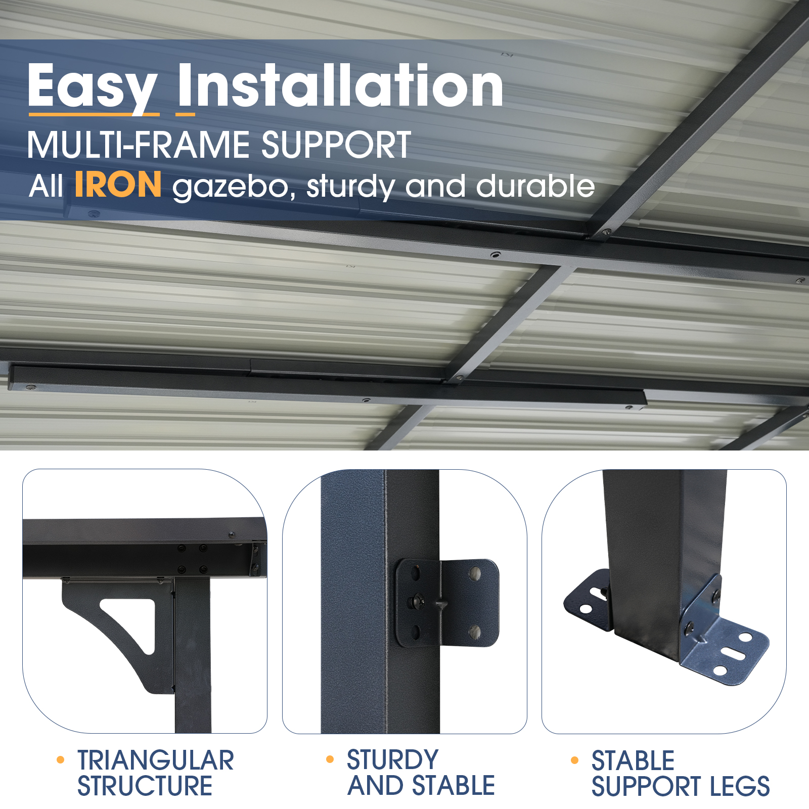 Outdoor Gazebo, Outdoor Lean to Gazebo Pergola w/Drainage Holes, Wall-Mounted Gazebo with Hard Top Metal Awnings for Patio Backyard Deck, Dark Grey