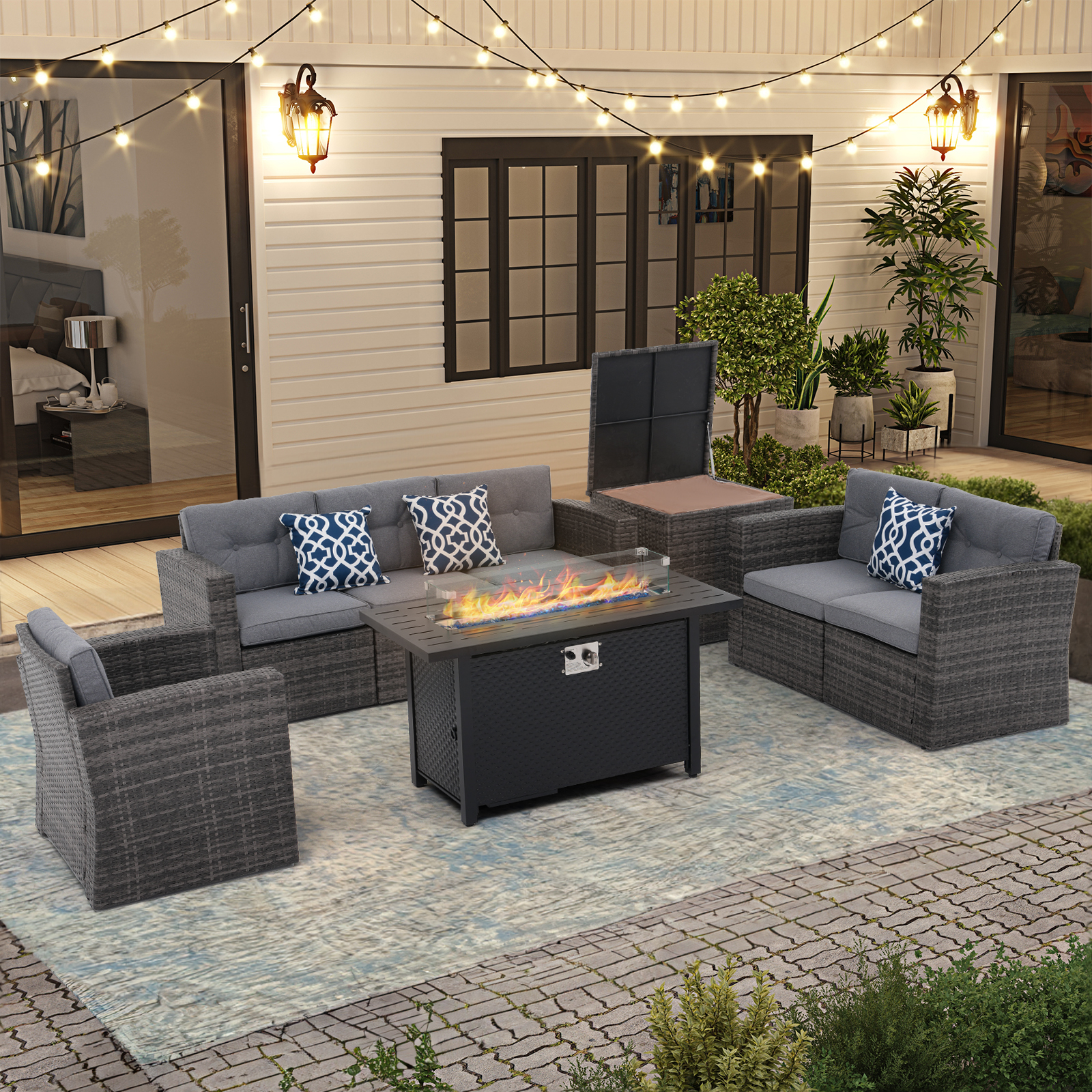 45'' Outdoor Propane Fire Pit Table, 50000 BTU Firepit with Adjustable Flame