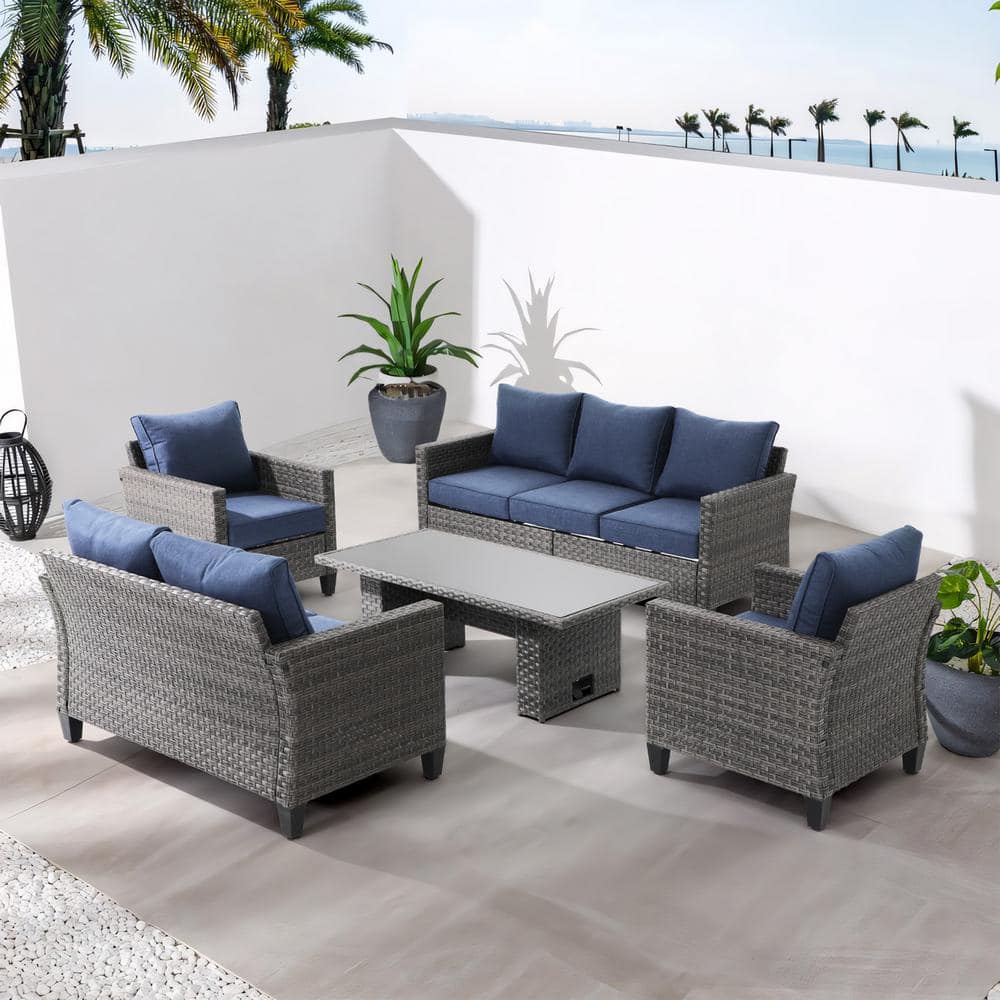 Wicker Outdoor Furniture Set with Lift-top Table Patio Sectional Dining Set