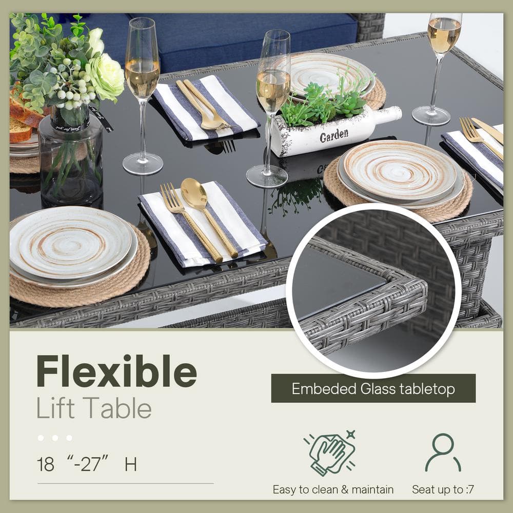 Wicker Outdoor Furniture Set with Lift-top Table Patio Sectional Dining Set