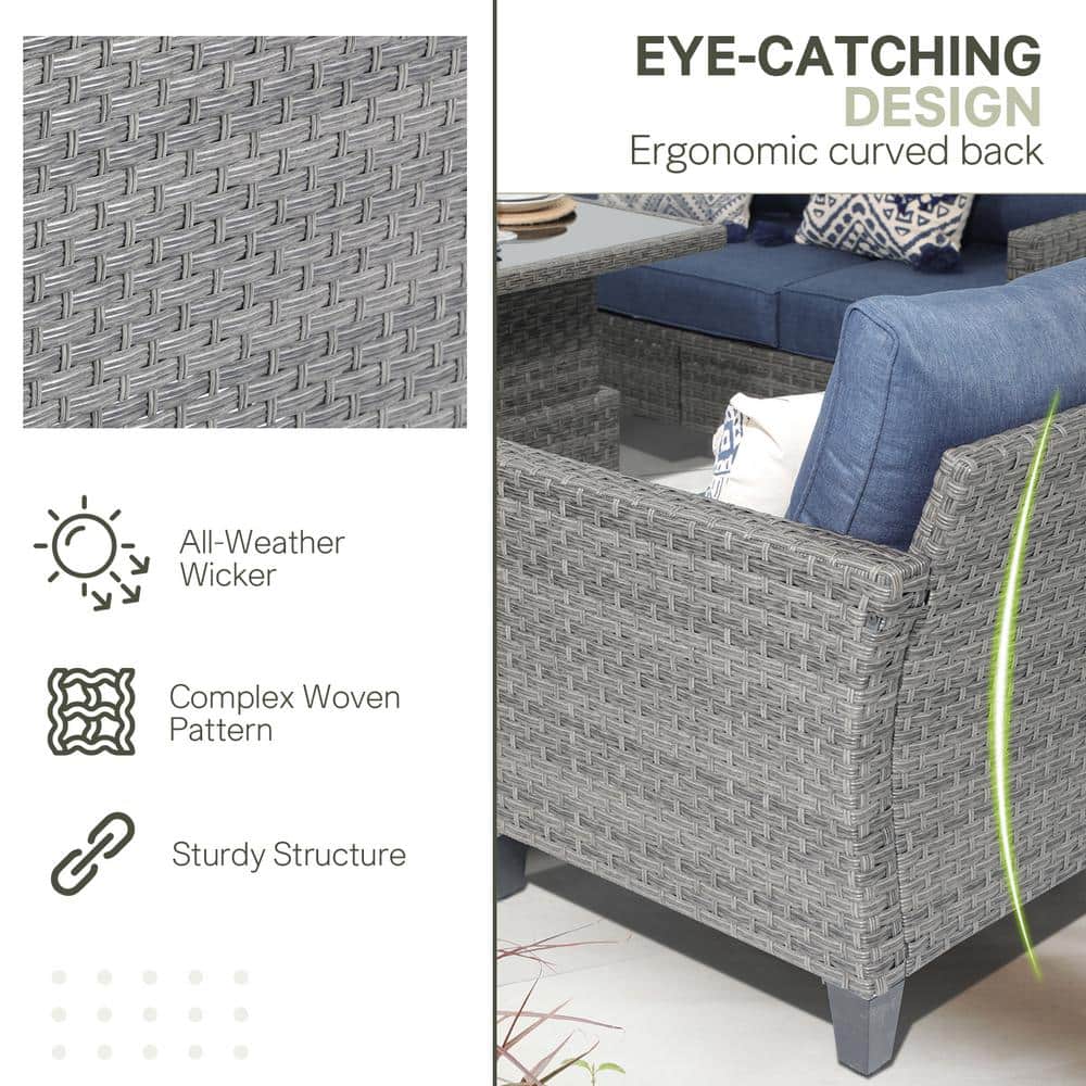 Wicker Outdoor Furniture Set with Lift-top Table Patio Sectional Dining Set