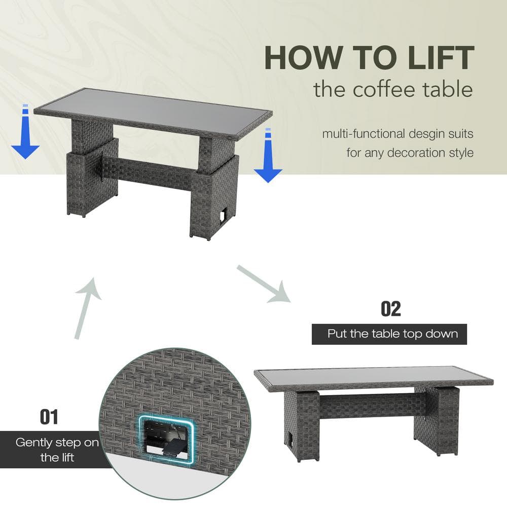 Wicker Outdoor Furniture Set with Lift-top Table Patio Sectional Dining Set
