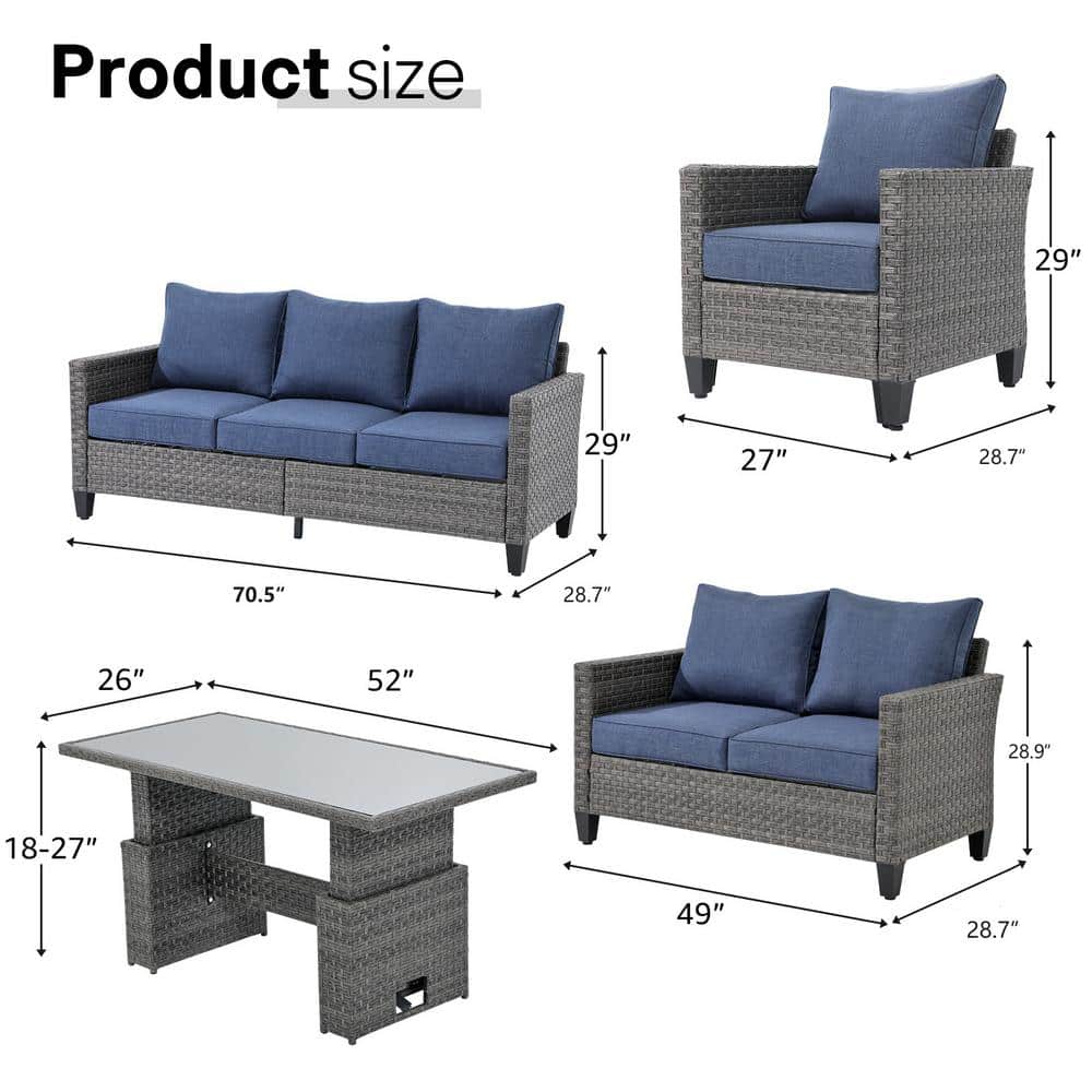 Wicker Outdoor Furniture Set with Lift-top Table Patio Sectional Dining Set