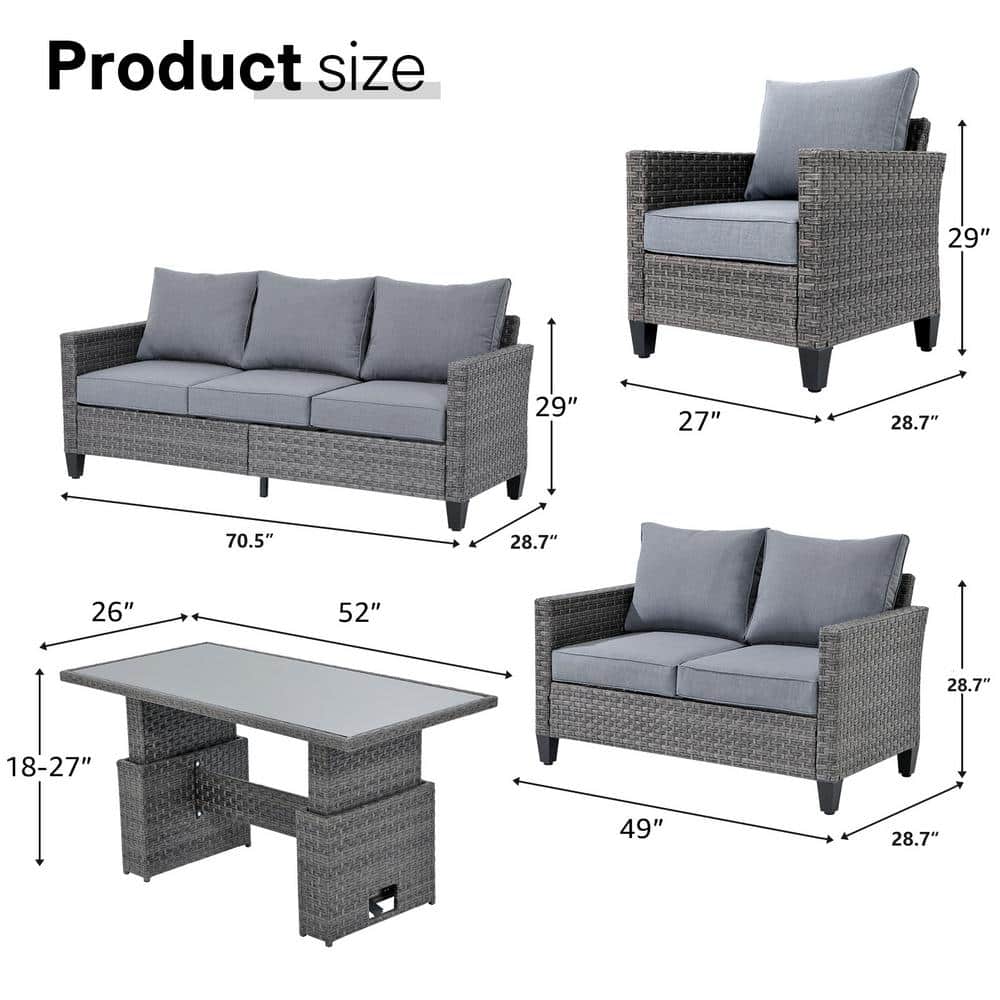 Wicker Outdoor Furniture Set with Lift-top Table Patio Sectional Dining Set