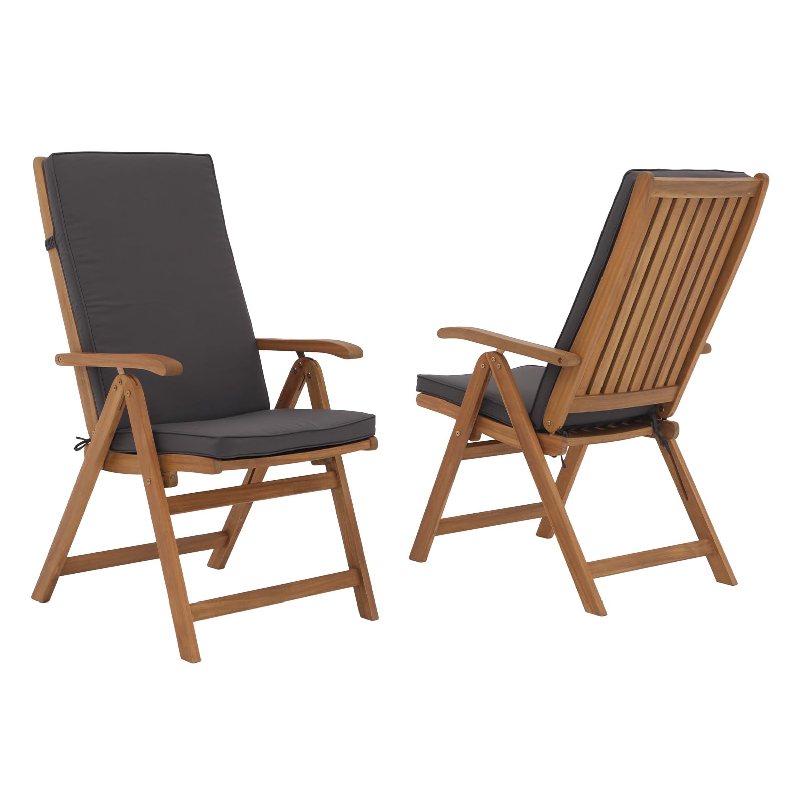 Folding Patio Dining Chair Set, Outdoor Acacia Wooden Reclining Chair, Set of 2, 2 Colors