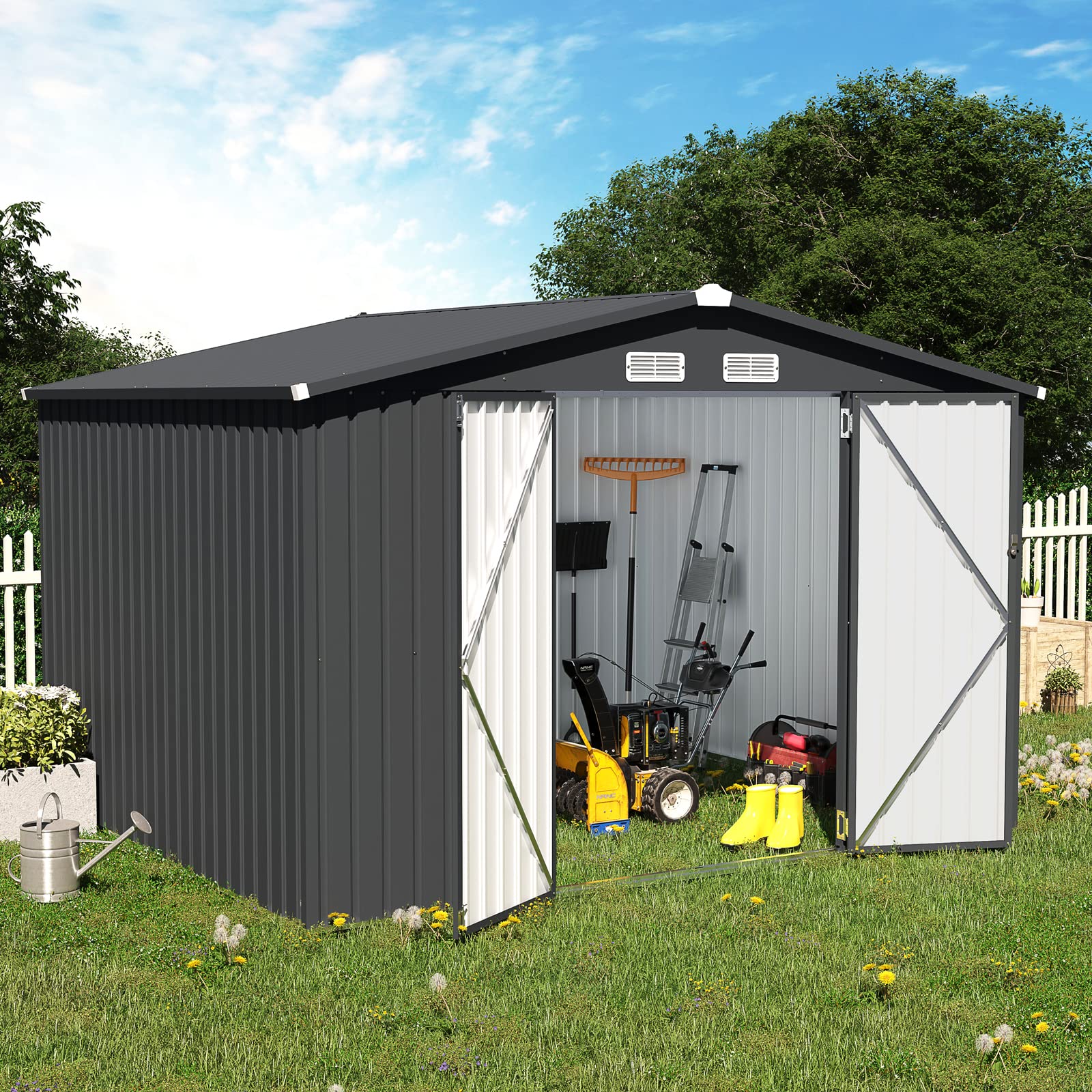 10' x 8' Outdoor Storage Shed, Metal Garden Tool Shed with Lockable Door