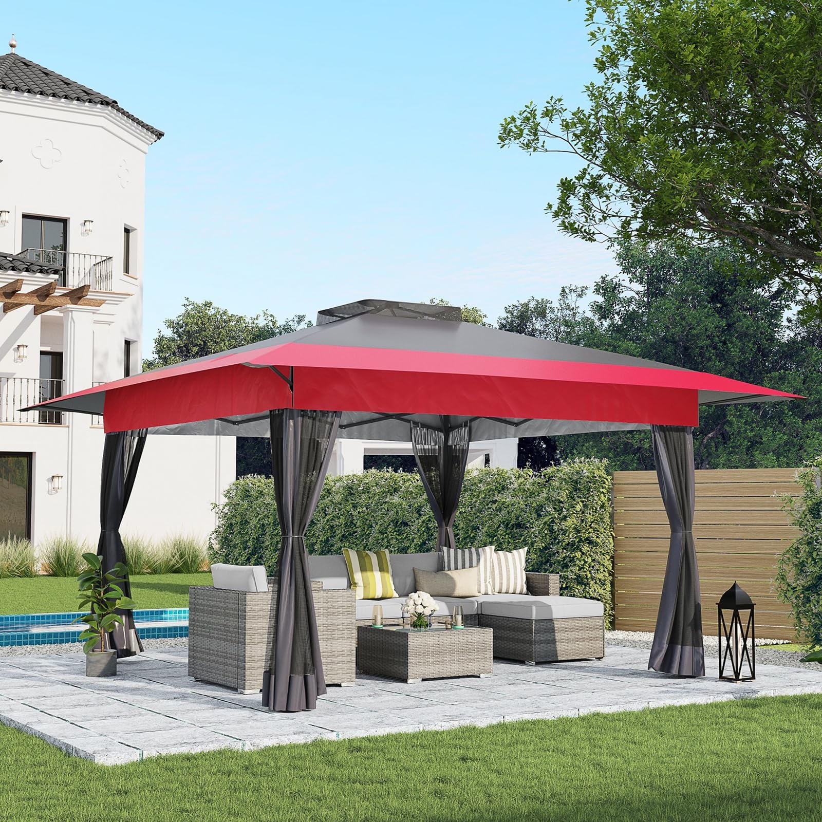 13’x13’ Pop Up Gazebo With Mosquito Netting Outdoor Canopy Tent Shade, Metal Frame