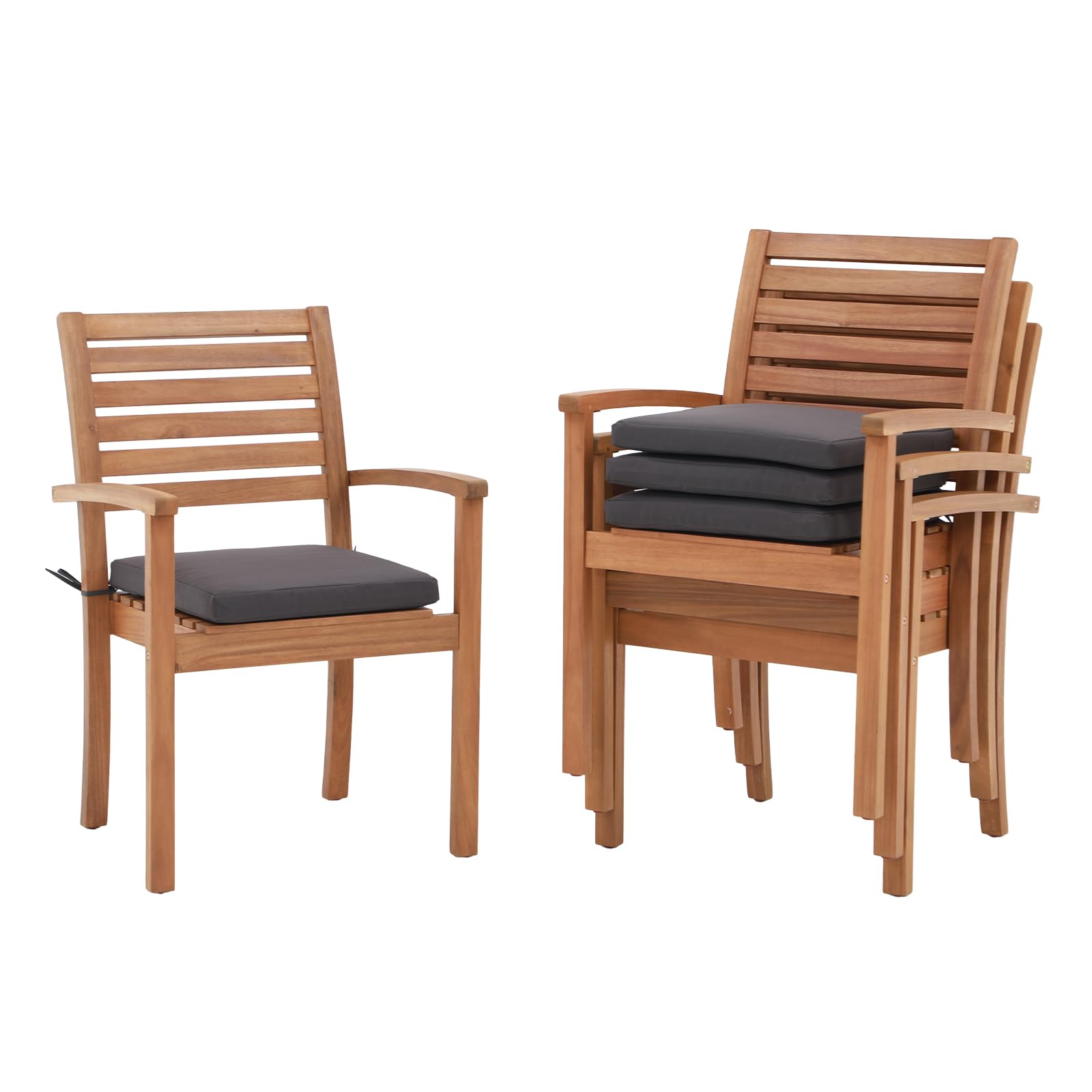 Outdoor Acacia Wooden Chairs, Stackable Patio Dining Chairs
