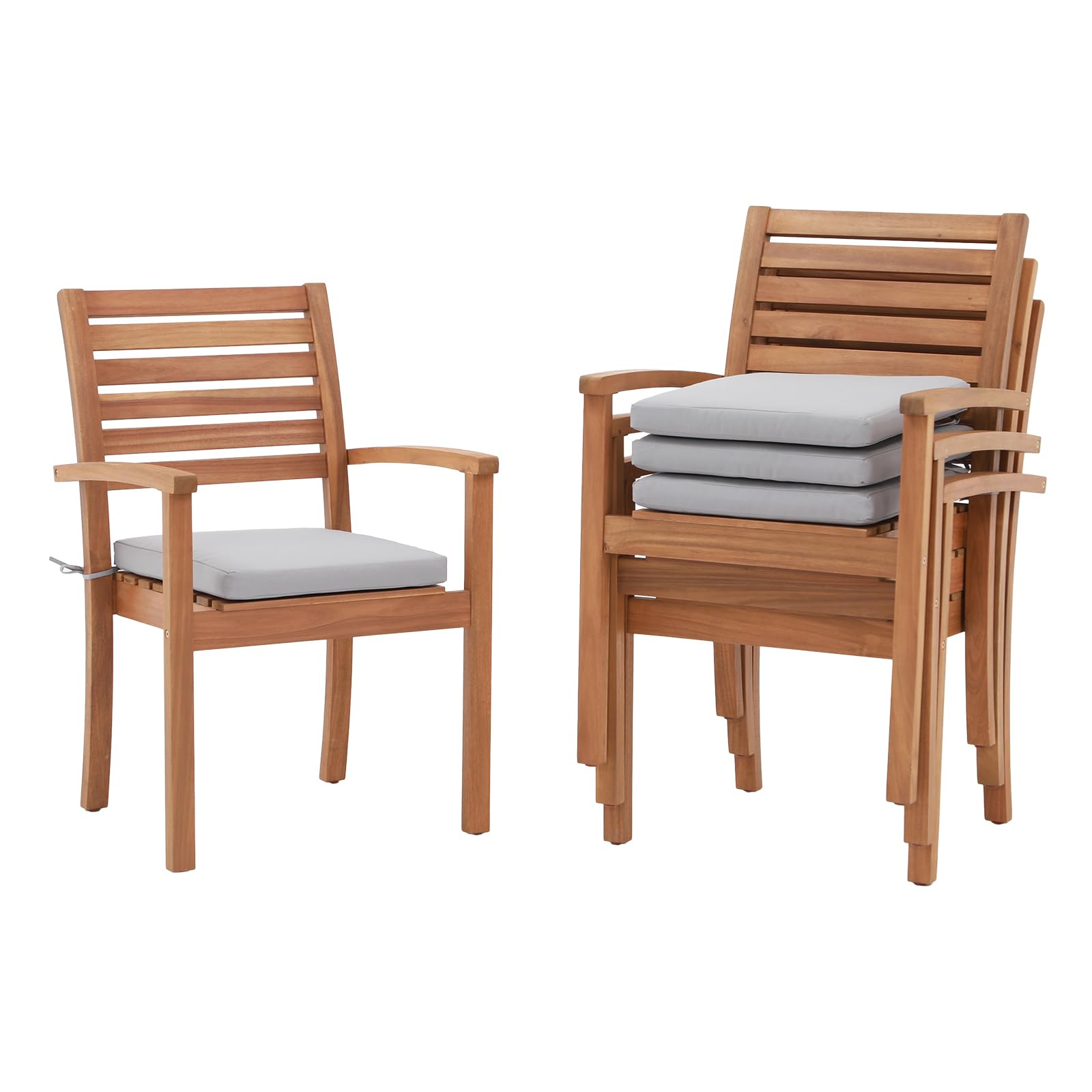 Outdoor Acacia Wooden Chairs, Stackable Patio Dining Chairs