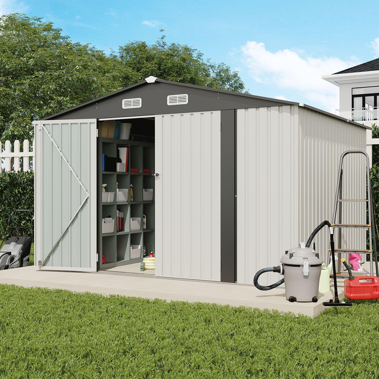 10' x 8' Outdoor Storage Shed, Metal Garden Tool Shed with Lockable Door