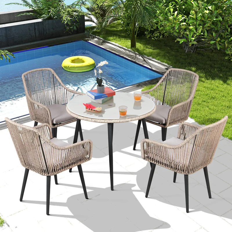 Wicker Outdoor Dining Chairs, All-Weather Woven Rope Rattan Patio Chairs