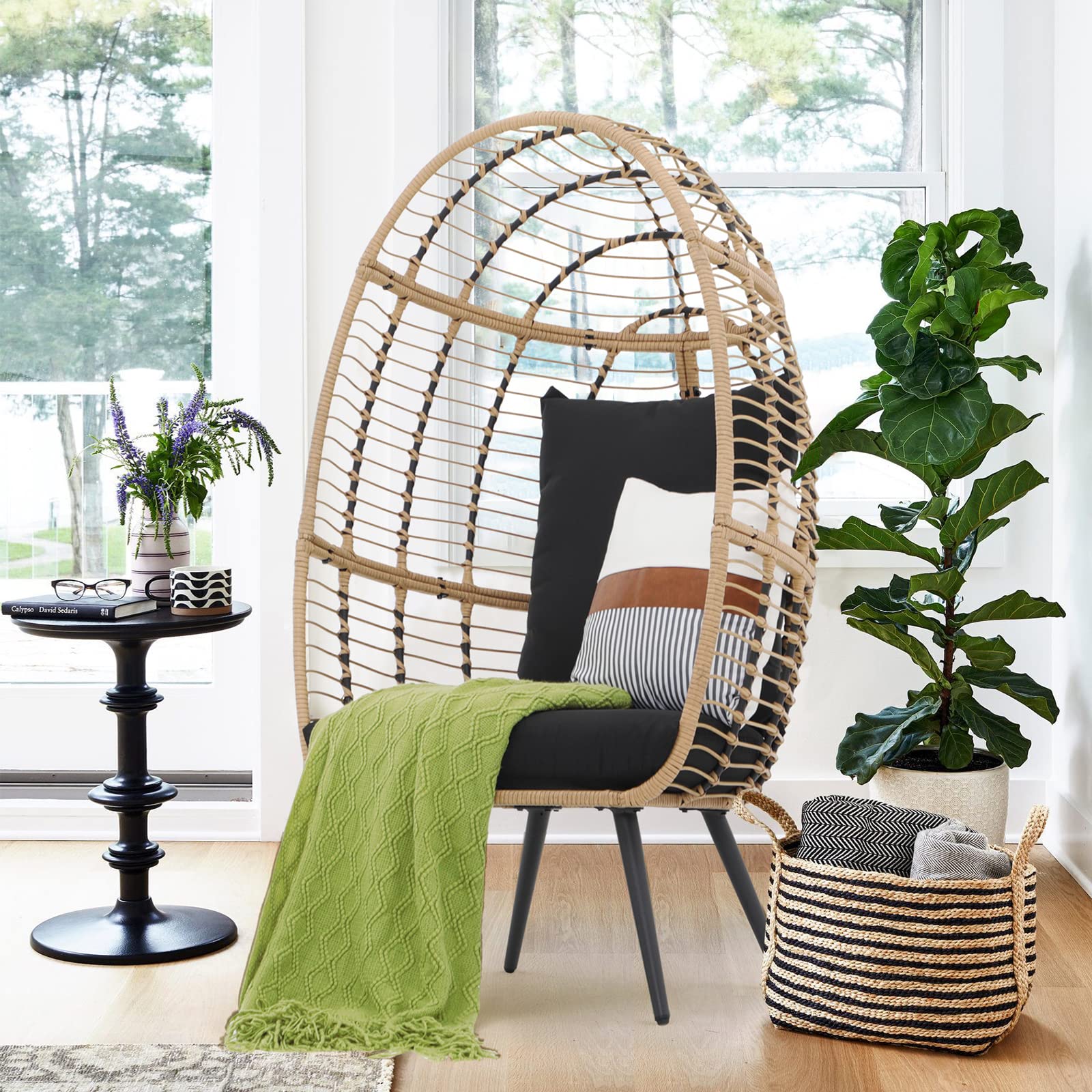 Wicker Egg Chair Rattan Lounge Chair Basket Wicker Chair for Indoor and Outdoor