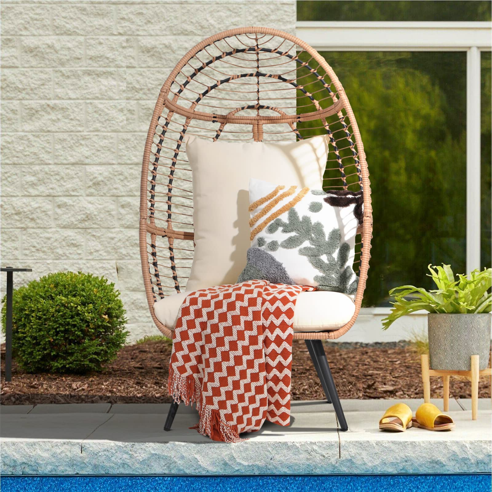 Wicker Egg Chair Rattan Lounge Chair Basket Wicker Chair for Indoor and Outdoor