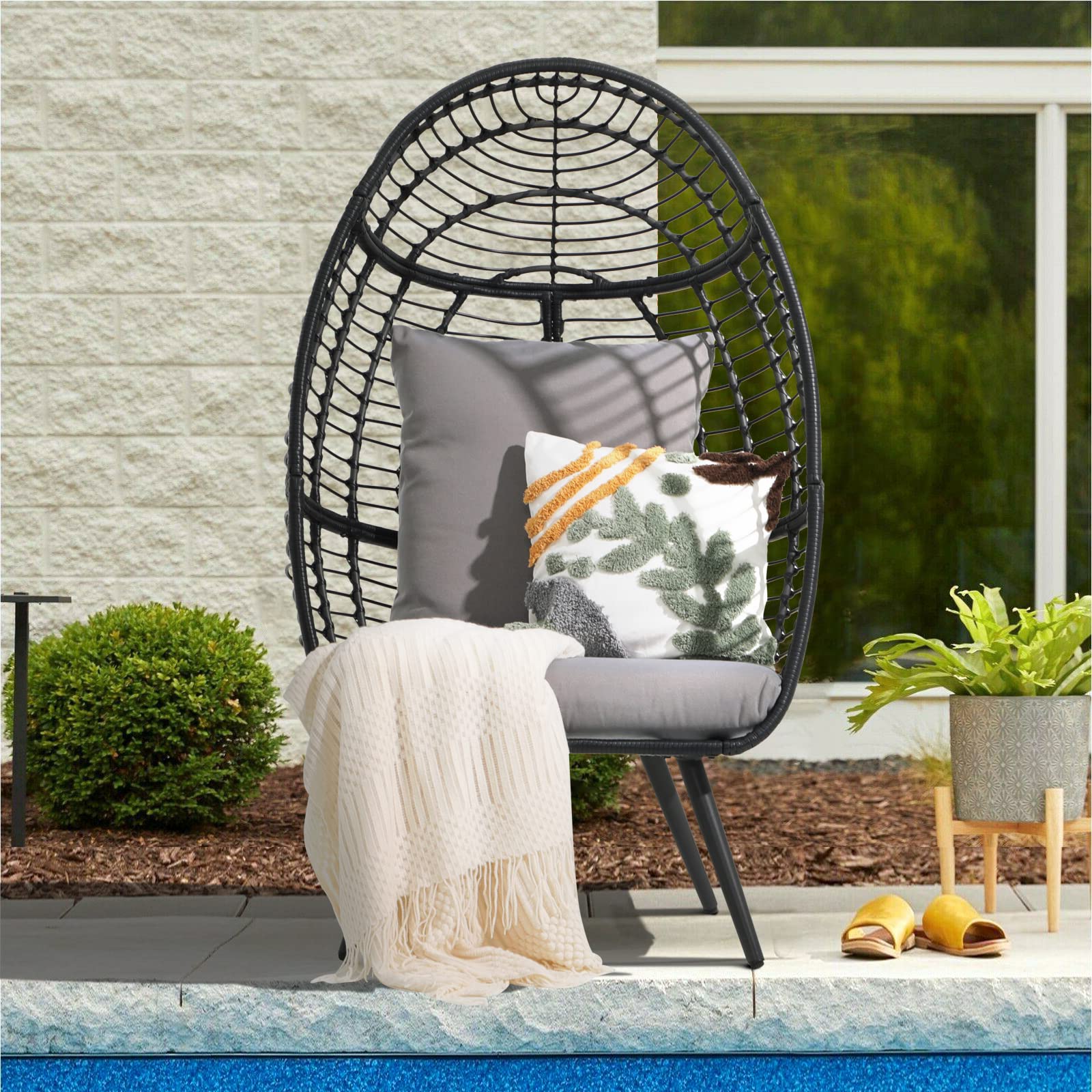 Wicker Egg Chair Rattan Lounge Chair Basket Wicker Chair for Indoor and Outdoor