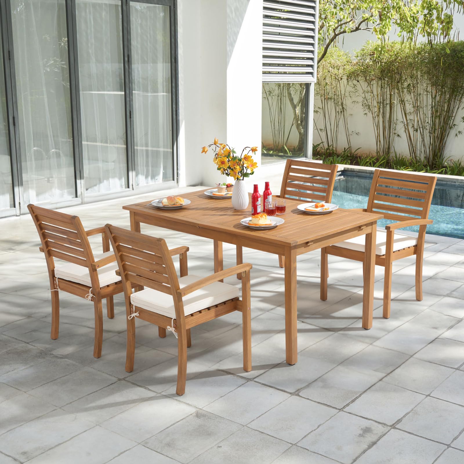 Outdoor Acacia Wooden Chairs,Stackable Patio Dining Chairs