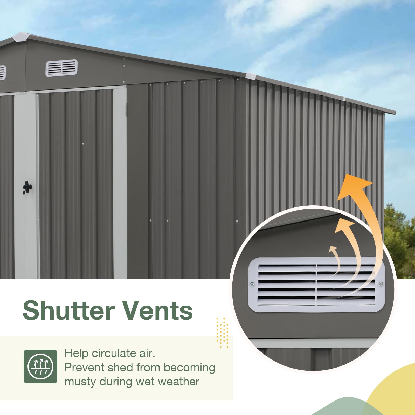 10' x 8' Outdoor Storage Shed, Metal Garden Tool Shed with Lockable Door