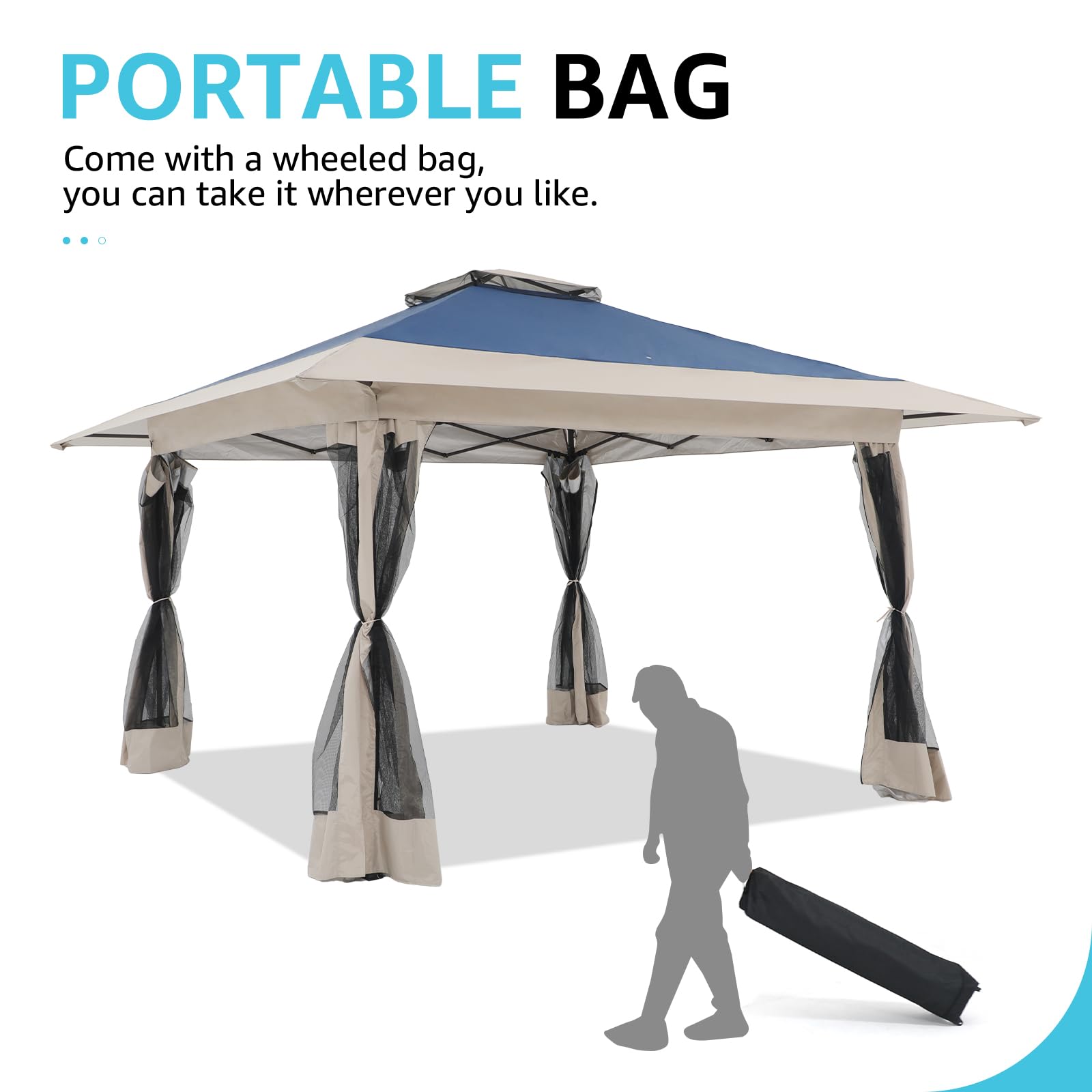 13’x13’ Pop Up Gazebo With Mosquito Netting Outdoor Canopy Tent Shade, Metal Frame