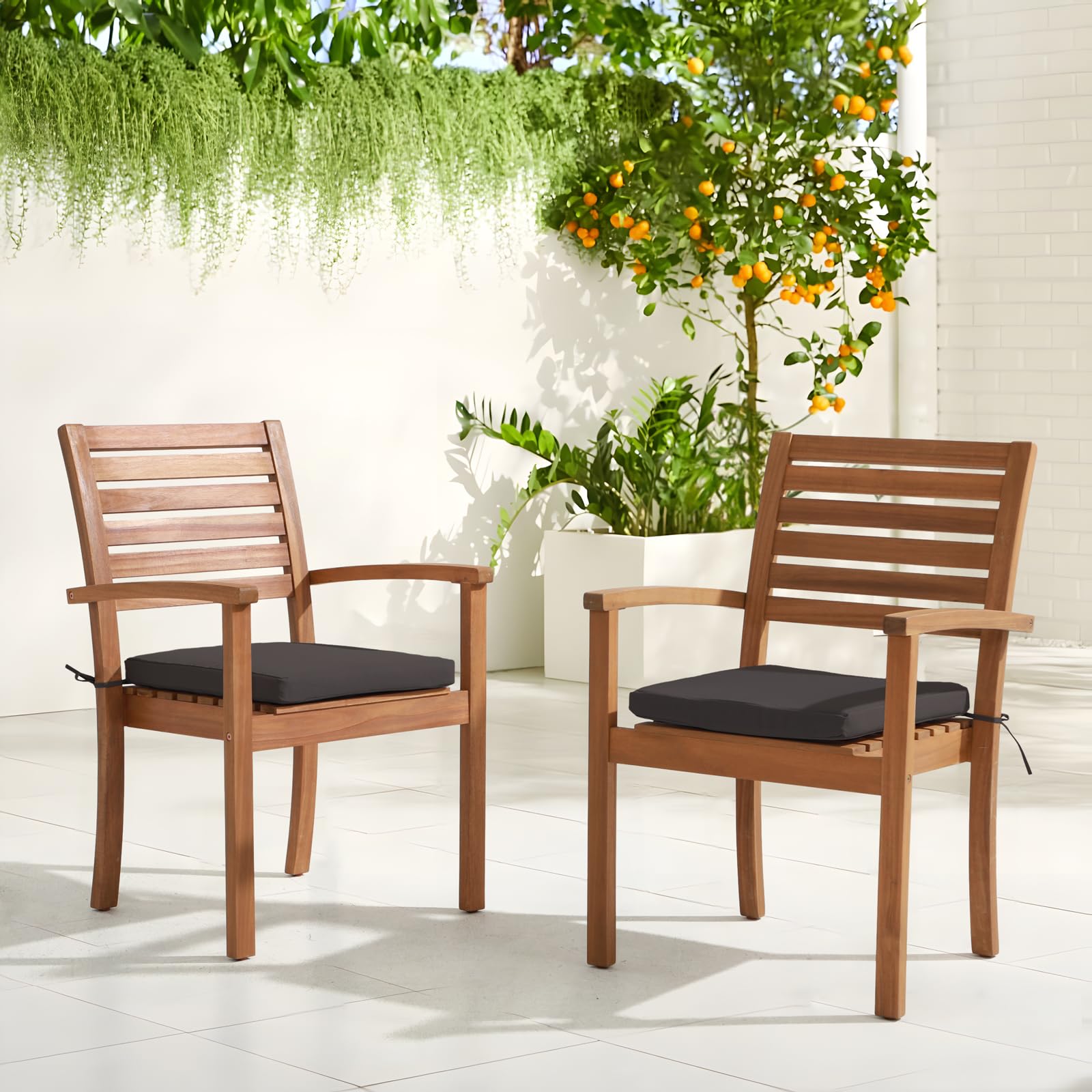 Outdoor Acacia Wooden Chairs, Stackable Patio Dining Chairs