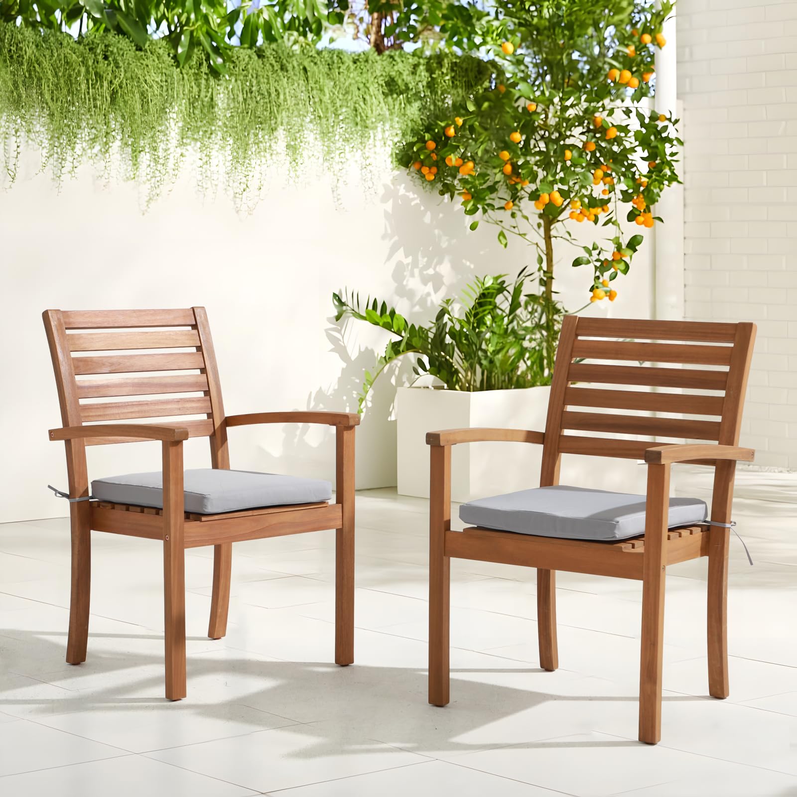 Outdoor Acacia Wooden Chairs, Stackable Patio Dining Chairs
