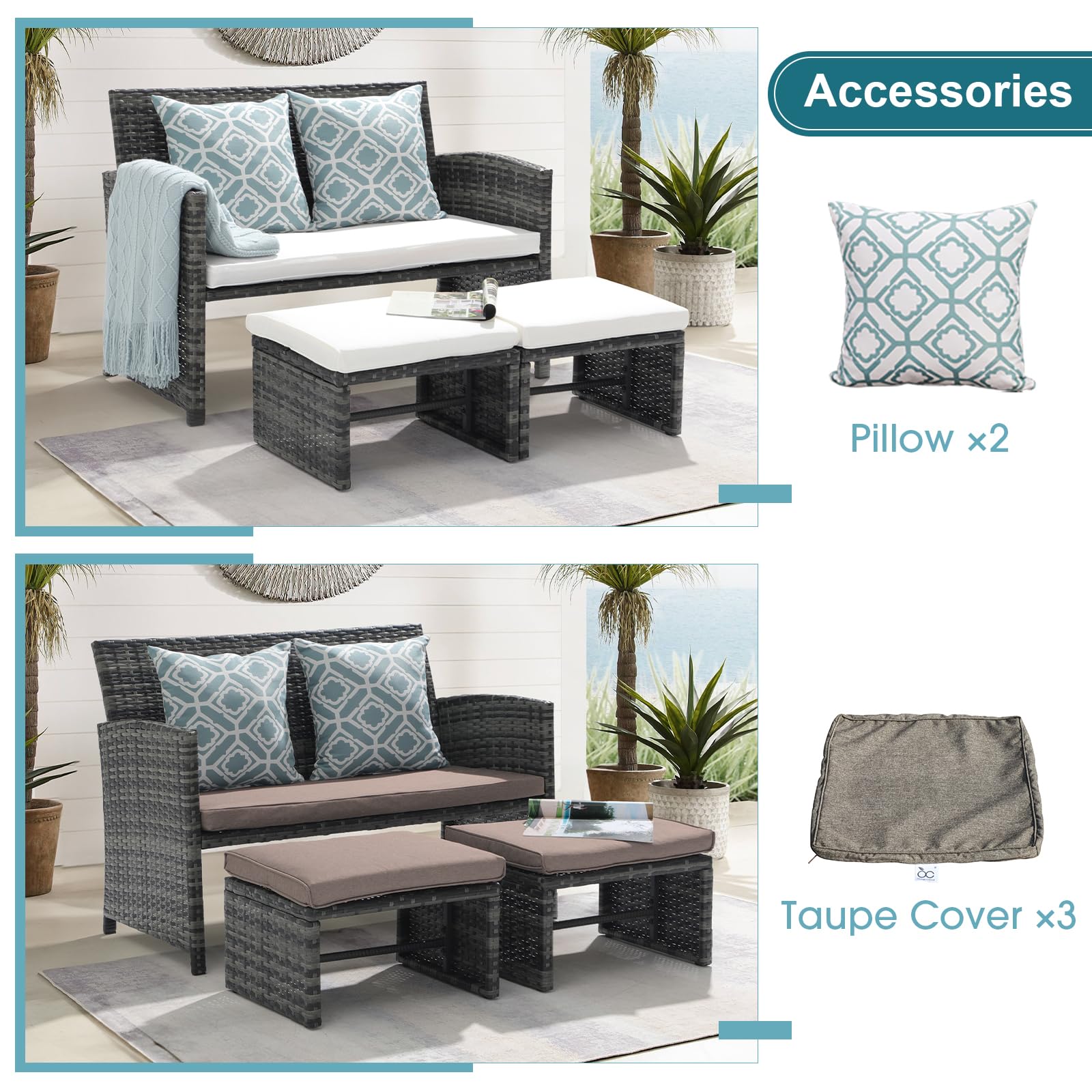 Outdoor loveseat best sale and ottoman set