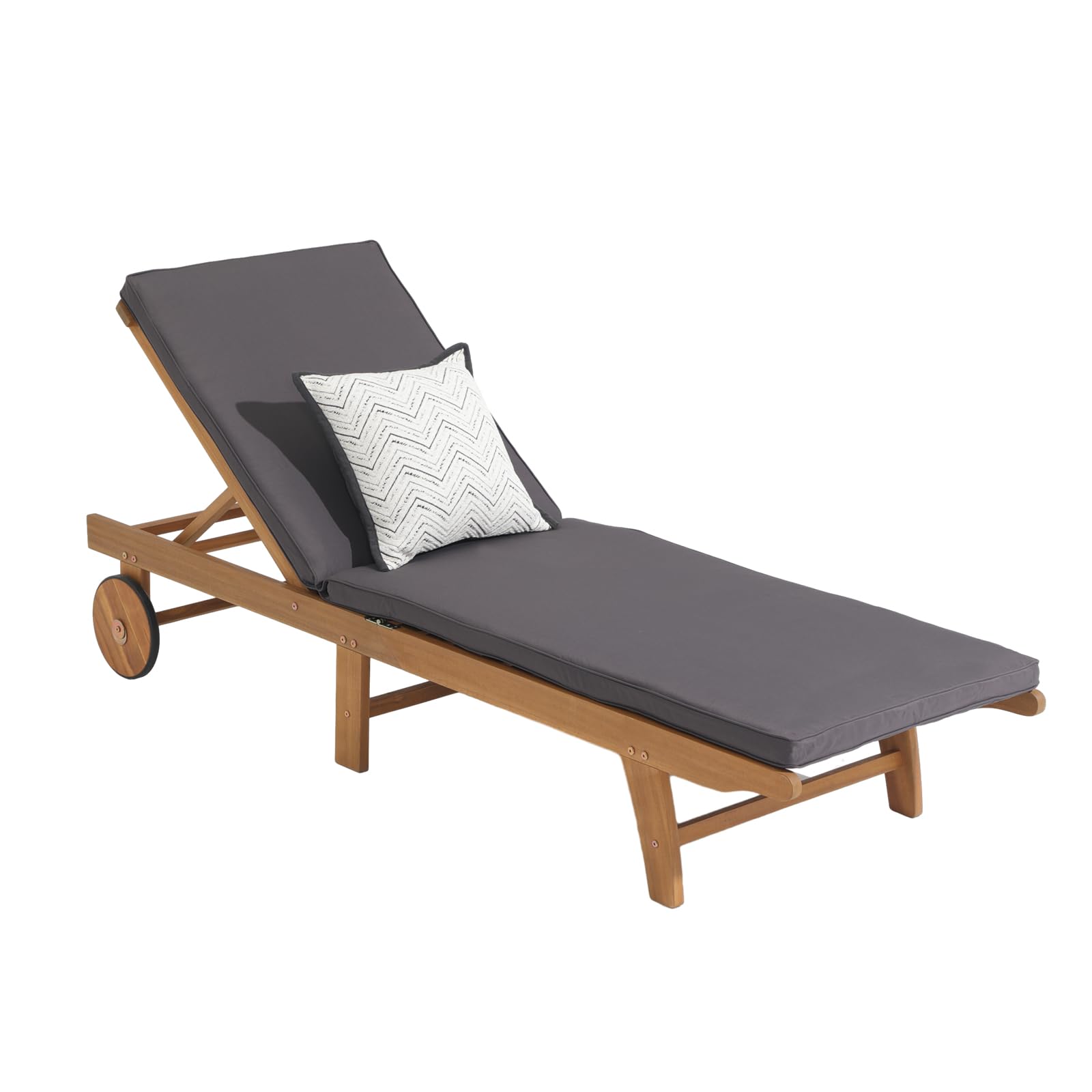 1-2 Pcs Folding Lounge Chair Acacia Wood Chaise Lounge, with Wheels, 2 Colors