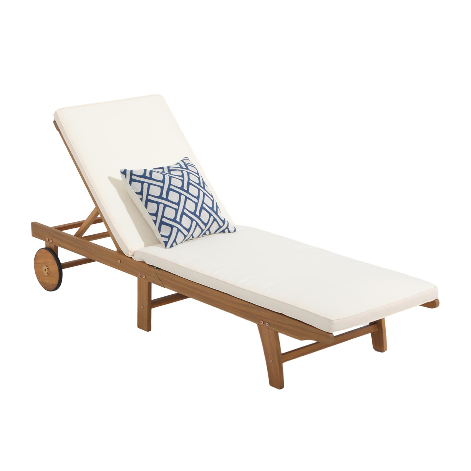 1-2 Pcs Folding Lounge Chair Acacia Wood Chaise Lounge, with Wheels, 2 Colors