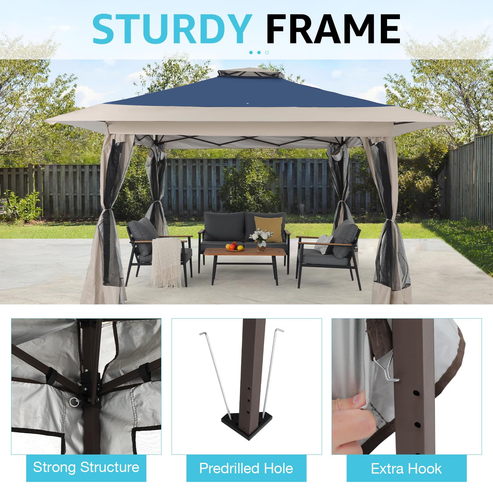 13’x13’ Pop Up Gazebo With Mosquito Netting Outdoor Canopy Tent Shade, Metal Frame