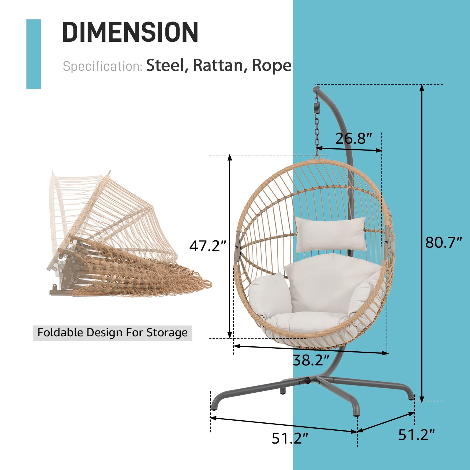 Hanging Egg Chair with Stand Steel Outdoor Folding Hanging Chairs