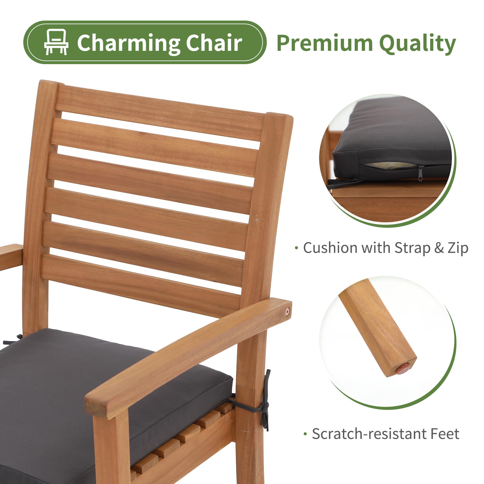 7 pcs Outdoor Wood Dining Set, Extendable Rectangular Table and 6 Stackable Chairs 