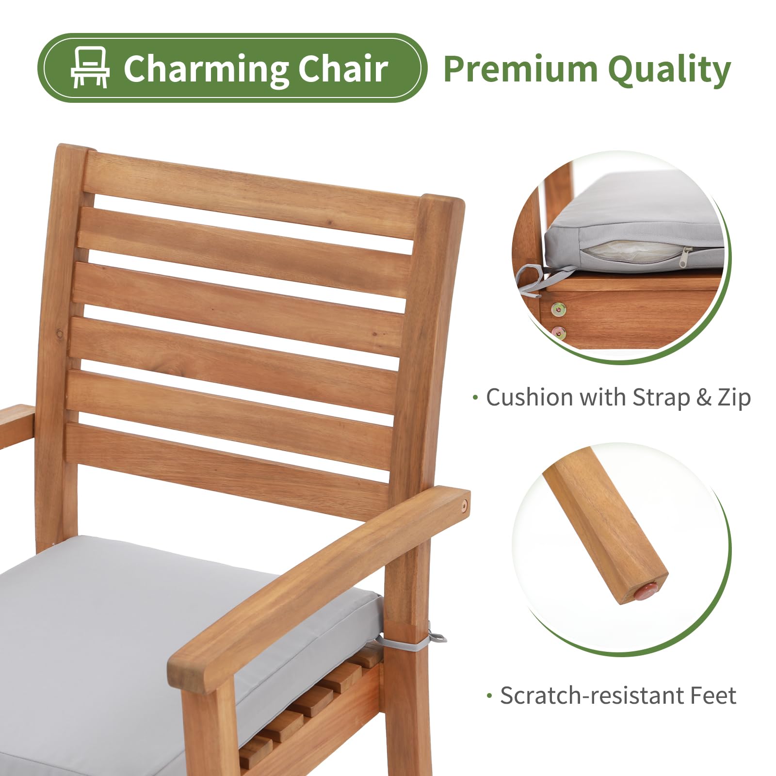 7 pcs Outdoor Wood Dining Set, Extendable Rectangular Table and 6 Stackable Chairs 