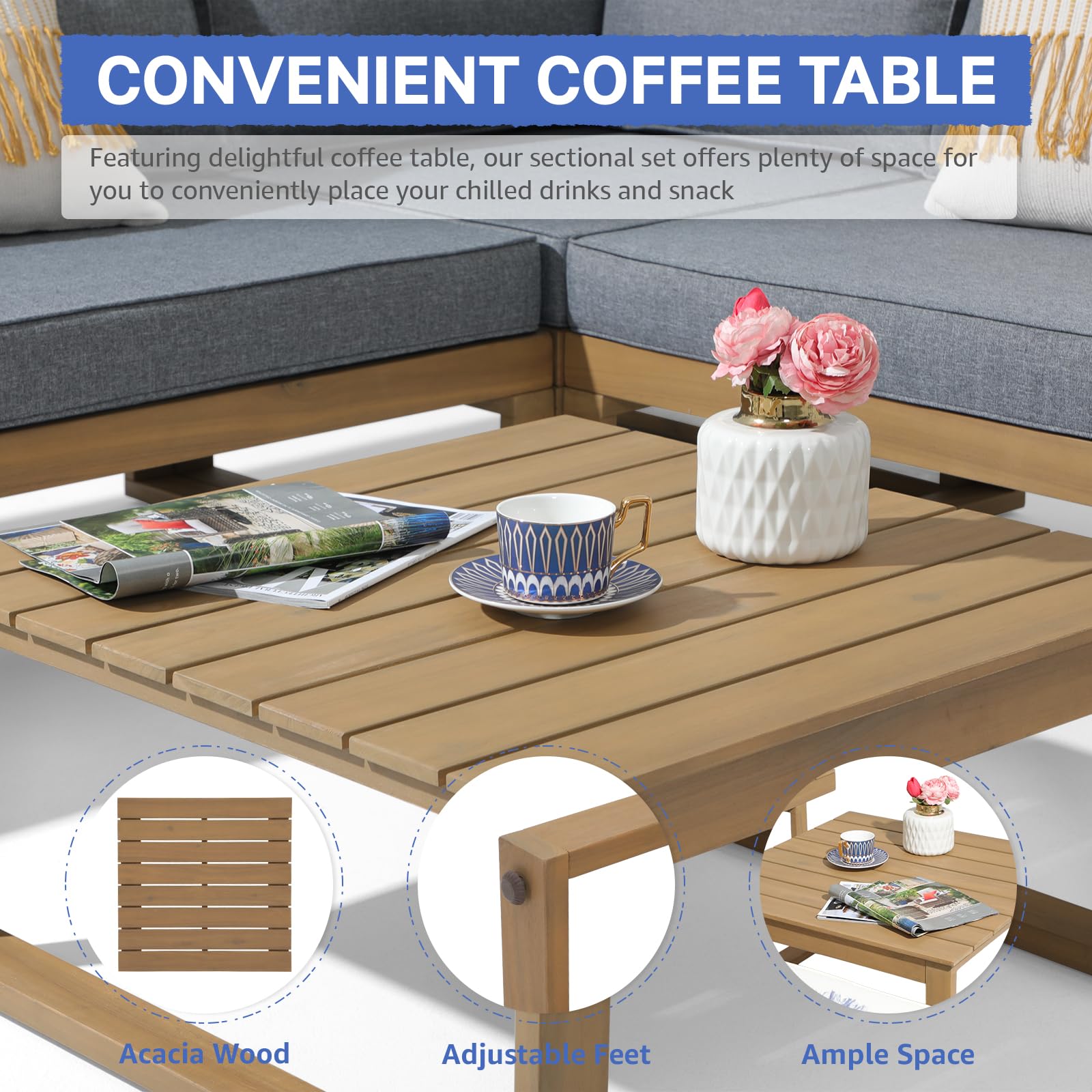 Unique Design L-Shaped Wood Outdoor Couch