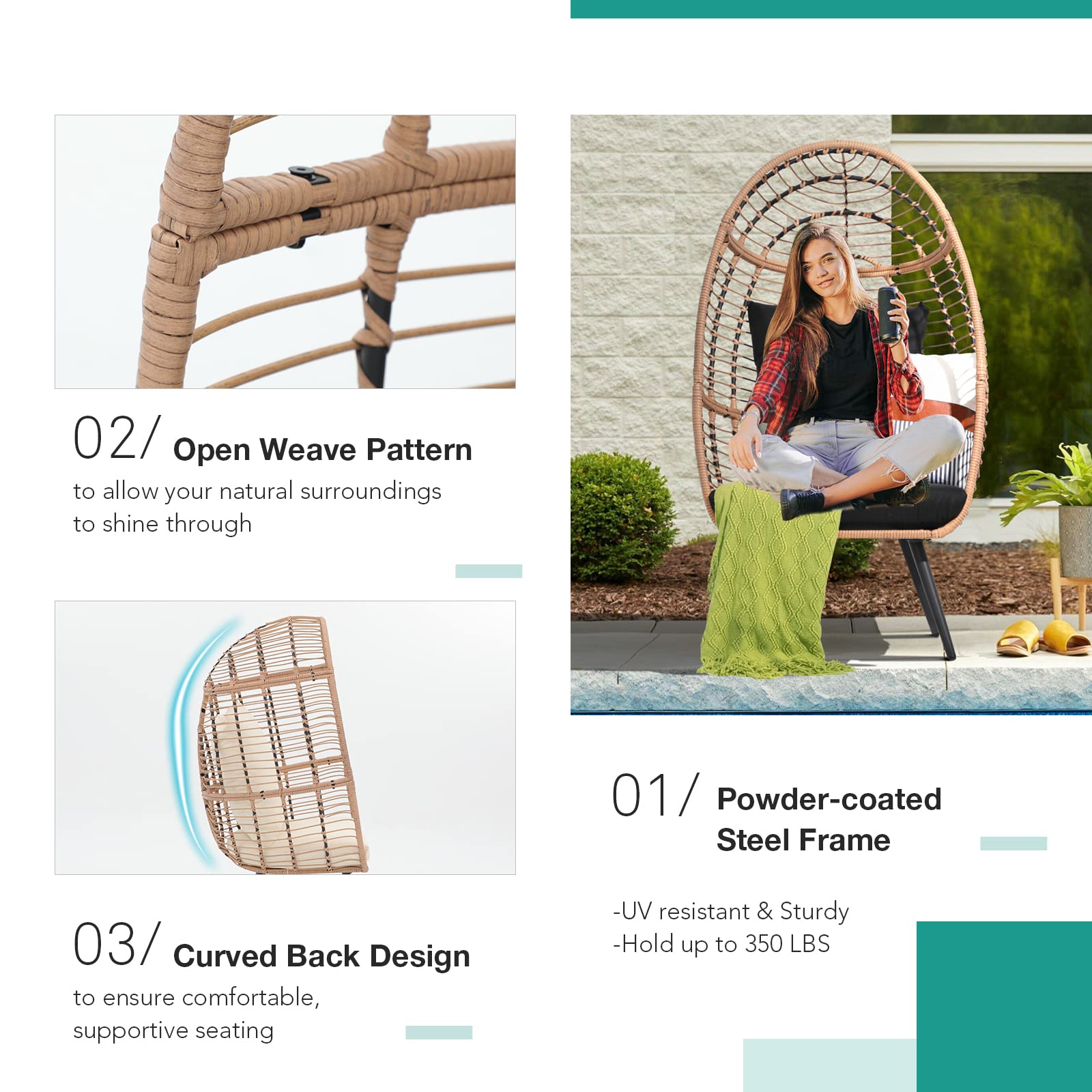 Wicker Egg Chair Rattan Lounge Chair Basket Wicker Chair for Indoor and Outdoor