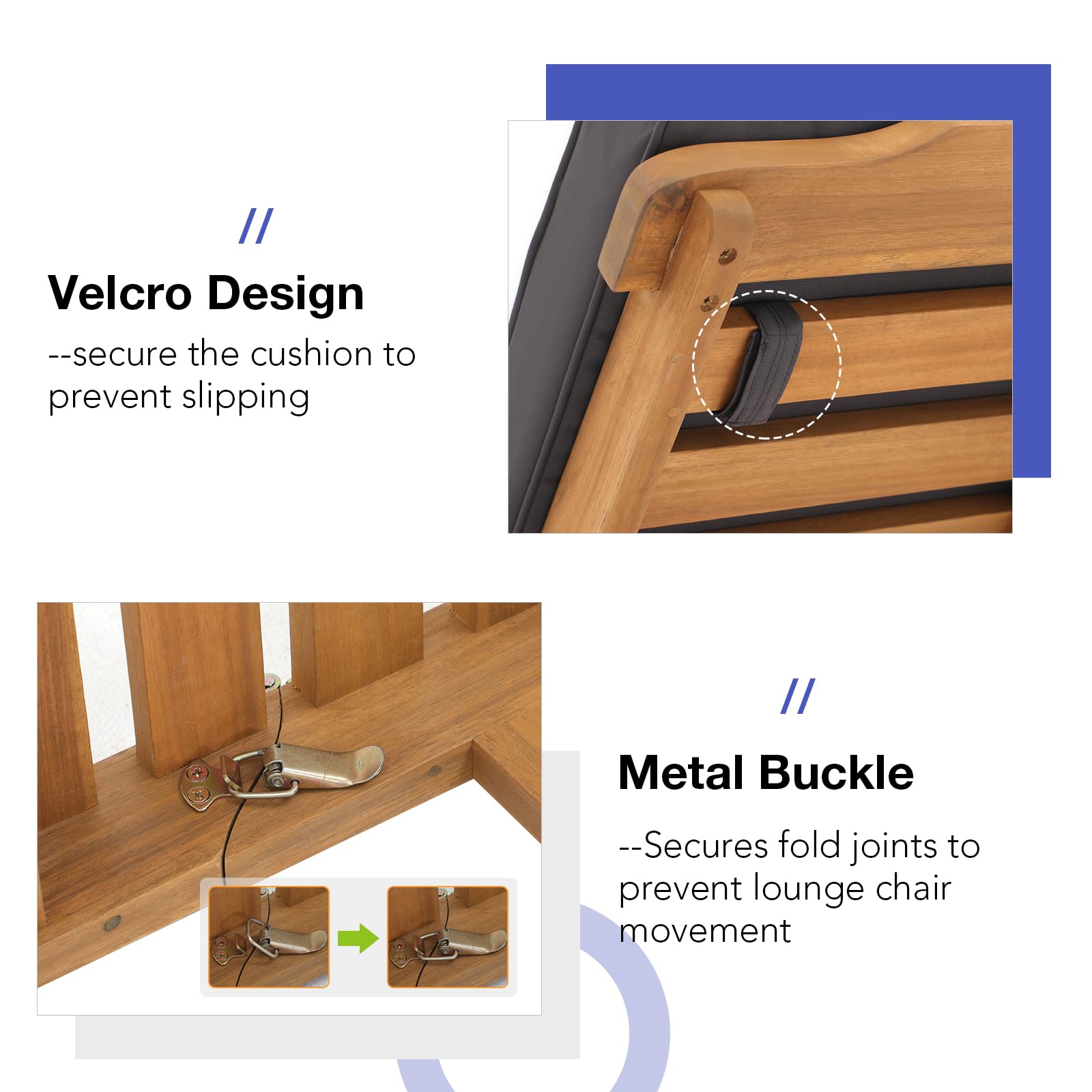 1-2 Pcs Folding Lounge Chair Acacia Wood Chaise Lounge, with Wheels, 2 Colors