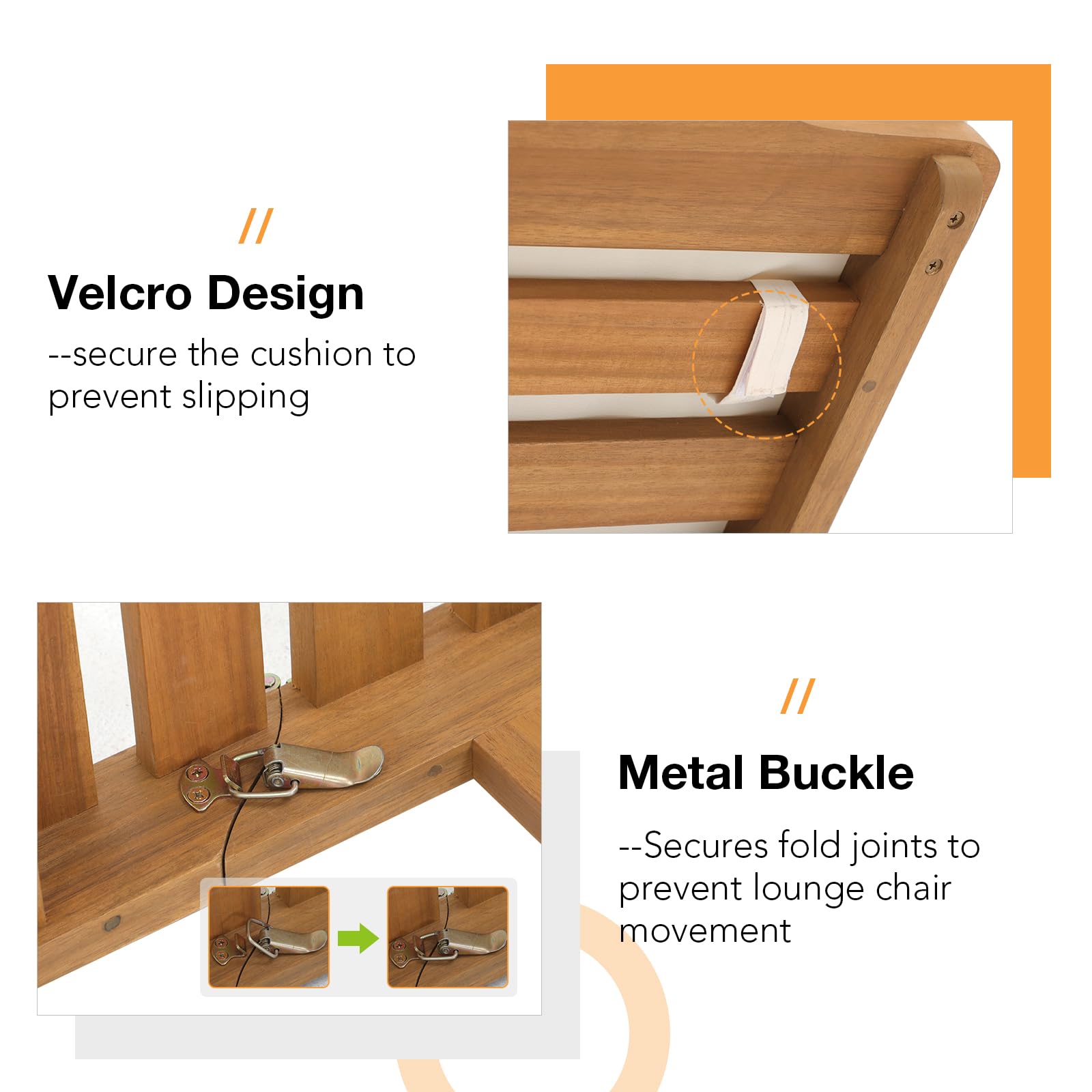 1-2 Pcs Folding Lounge Chair Acacia Wood Chaise Lounge, with Wheels, 2 Colors