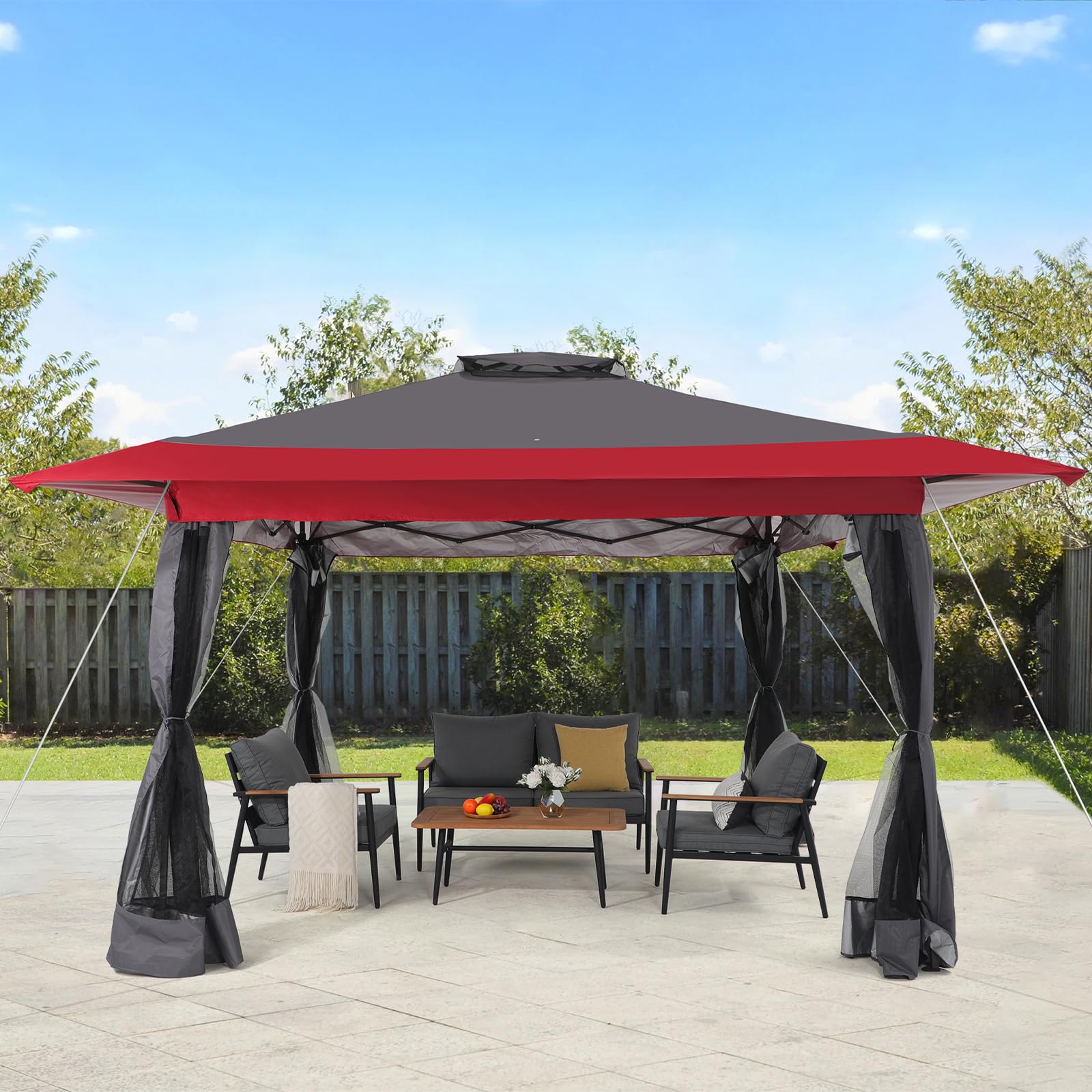 13’x13’ Pop Up Gazebo With Mosquito Netting Outdoor Canopy Tent Shade, Metal Frame
