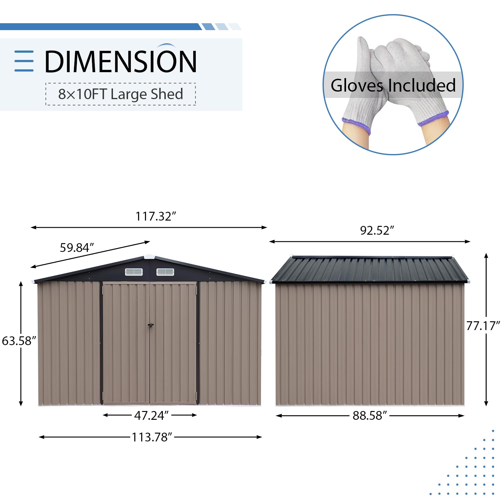 10' x 8' Outdoor Storage Shed, Metal Garden Tool Shed with Lockable Door