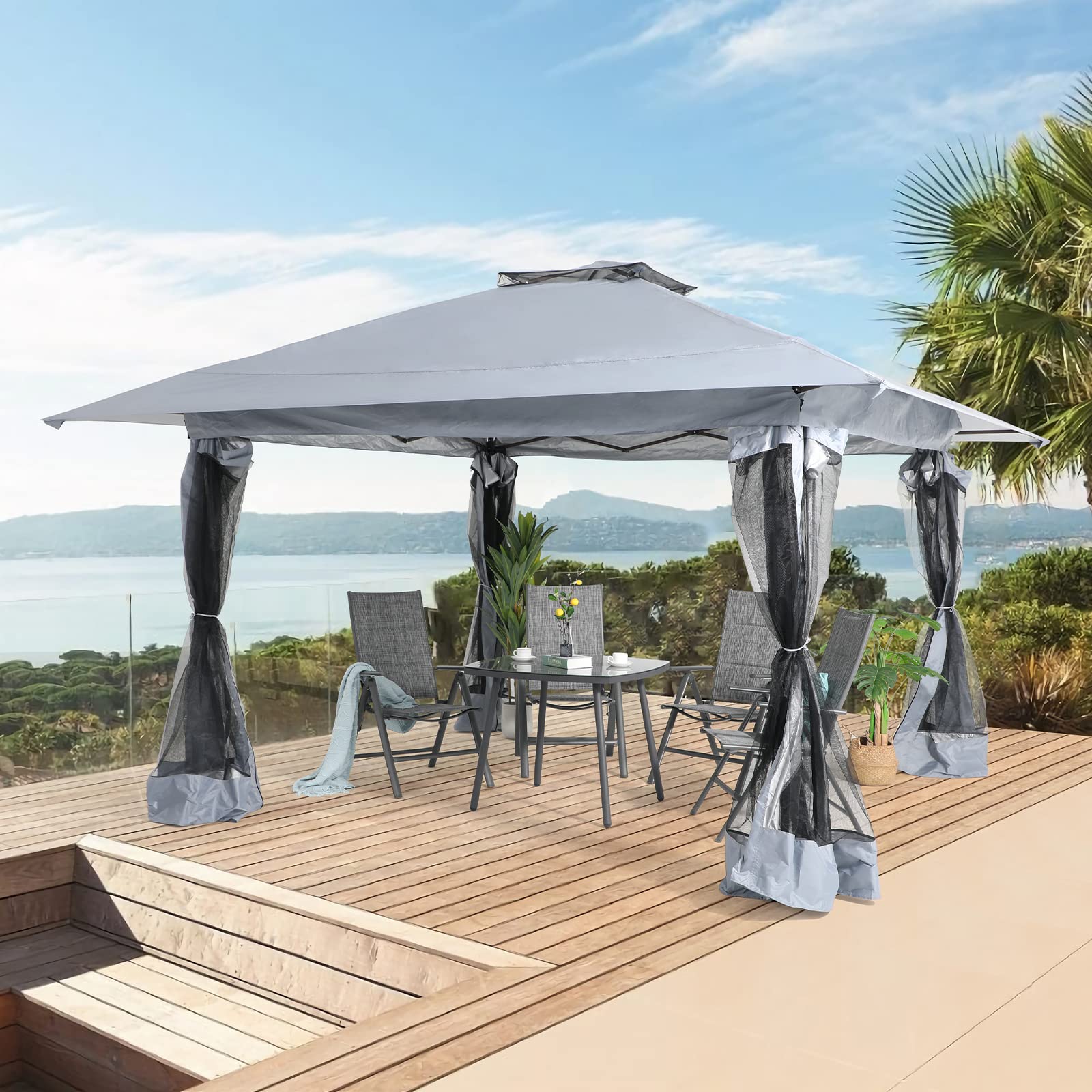 13’x13’ Pop Up Gazebo With Mosquito Netting, Outdoor Canopy Tent Shade, 5 colors, Metal Frame