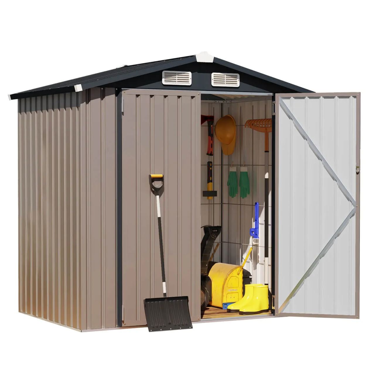 6'x 4' Outdoor Storage Shed, Metal Garden Tool Shed for Backyard, Patio, Lawn, Brown | Orange-Casual