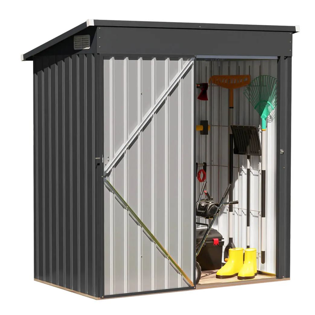 5'x 3' Outdoor Storage Shed, Metal Garden Tool Shed for Backyard, Patio, Lawn, Black | Orange-Casual