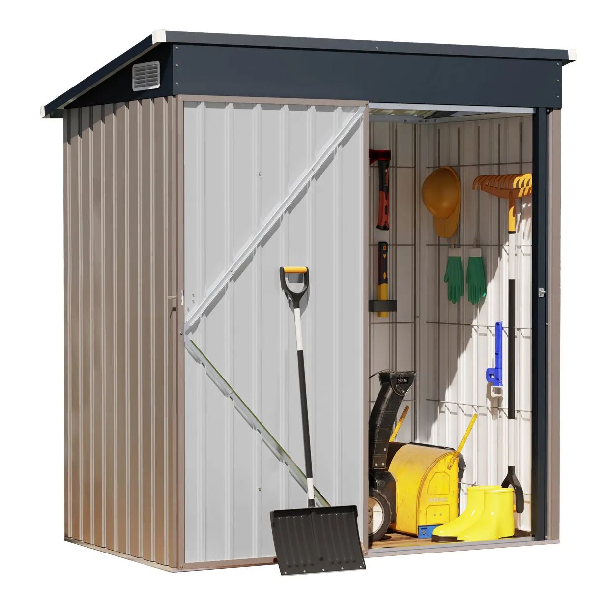 5'x 3' Outdoor Storage Shed Metal Garden Tool Shed for Backyard, Patio, Lawn, Brown | Orange-Casual