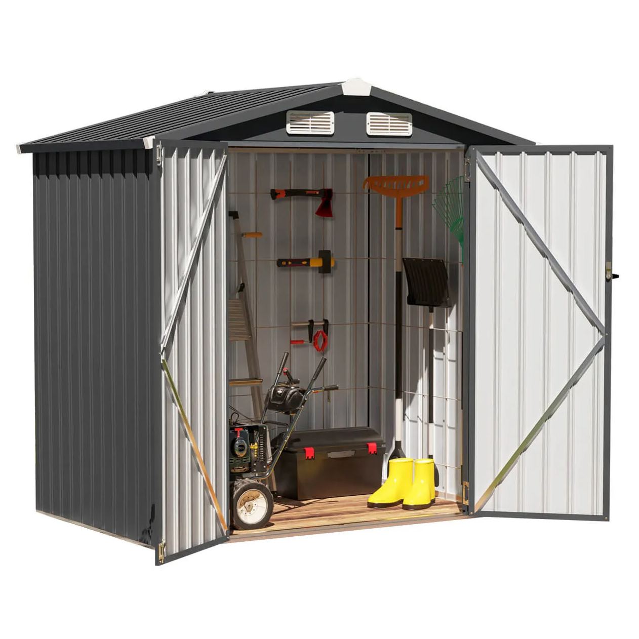 Metal Outdoor Storage Shed Heavy Duty Steel Garden Tool Shed, Black 