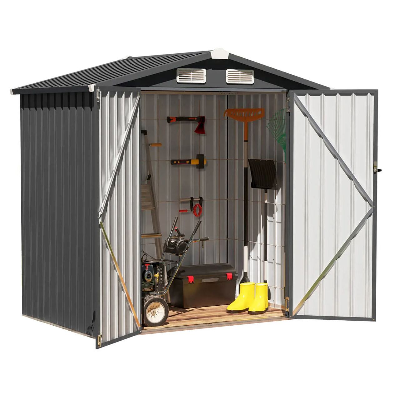 6'x 4' Outdoor Storage Shed Metal Garden Tool Shed for Backyard, Patio, Lawn, Black | Orange-Casual