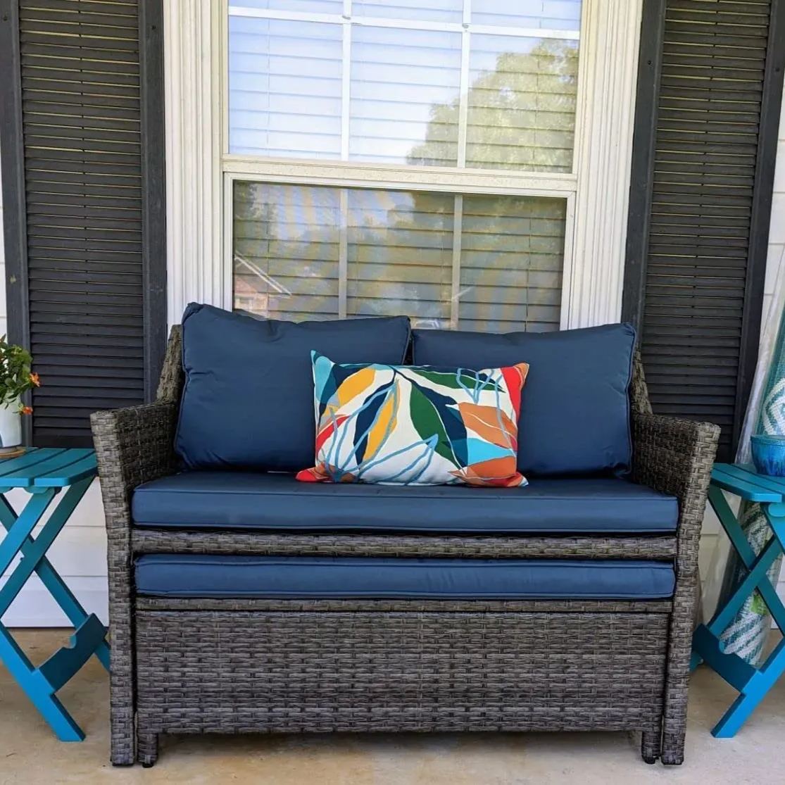 2pcs Loveseat Set with Storage Bin Wicker Outdoor Conversation Set