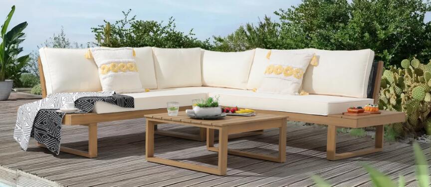 Unique Design L-Shaped Wood Outdoor Couch