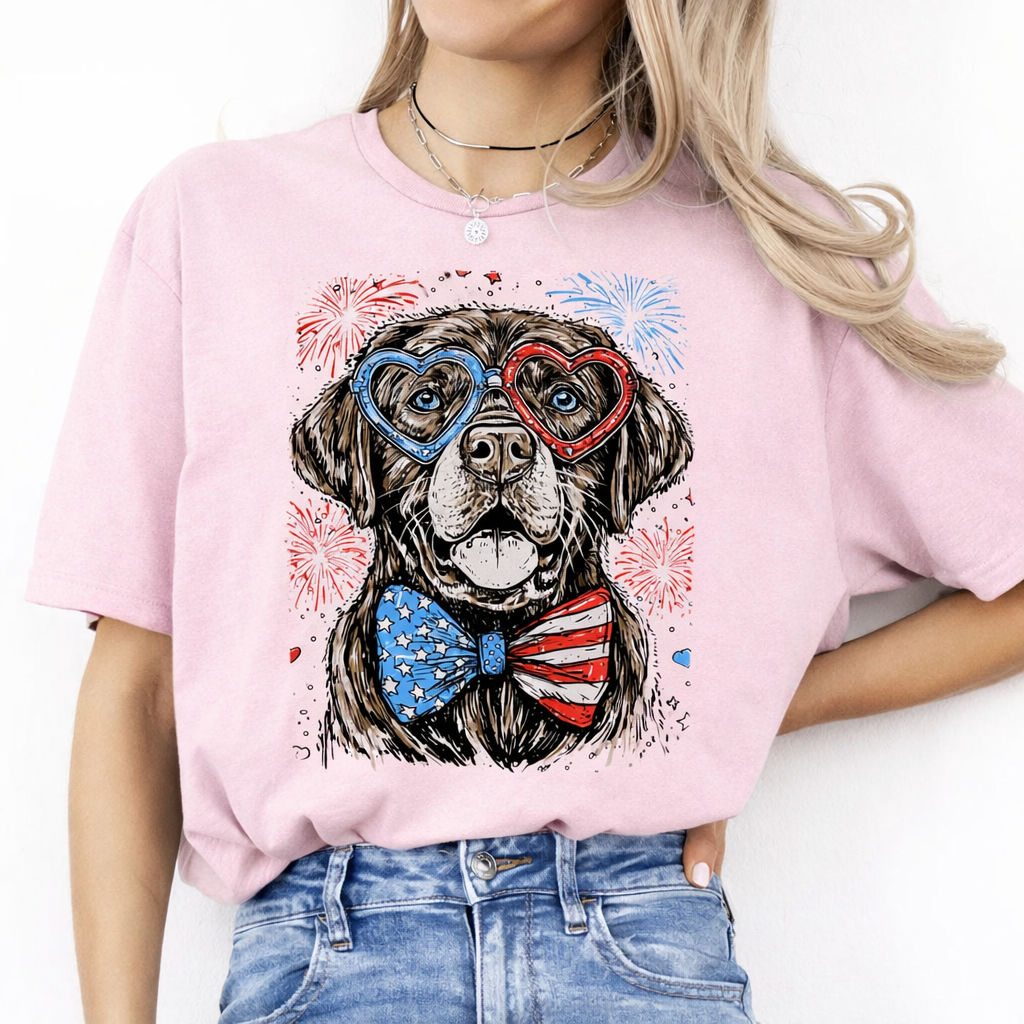 Custom Patriotic Dog T-Shirt – 4th of July Fireworks Design