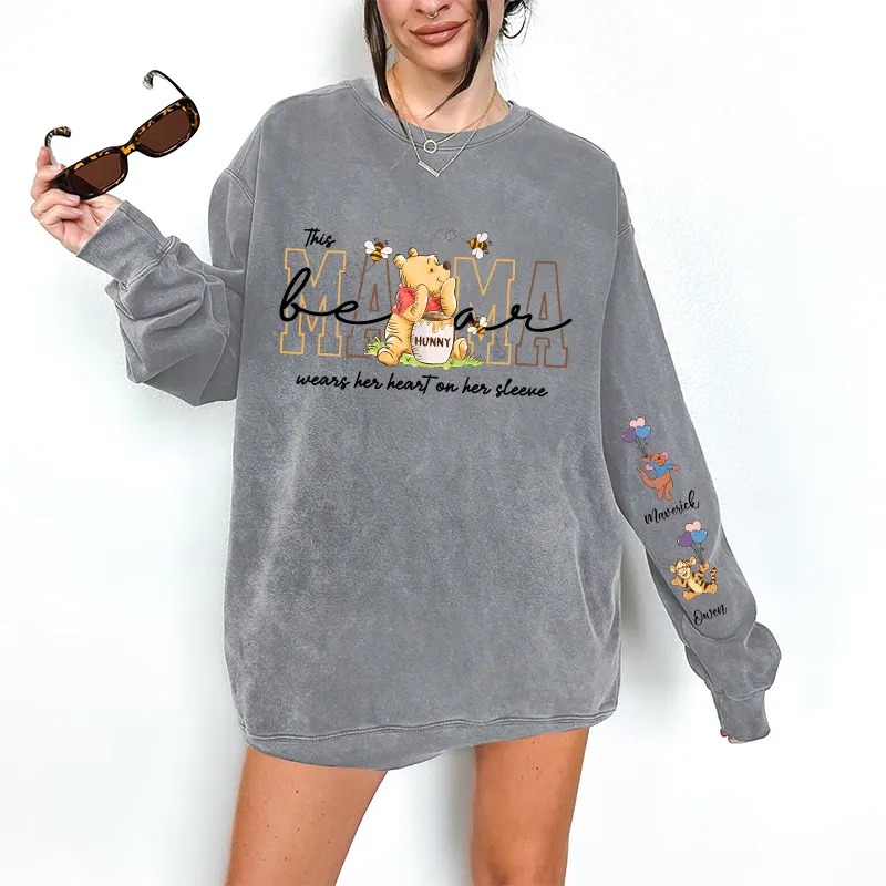 Custom Mama Bear Sweatshirt With Kids Names Sleeve