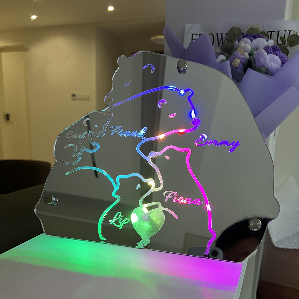Custom Name Bears Family Mirror Light