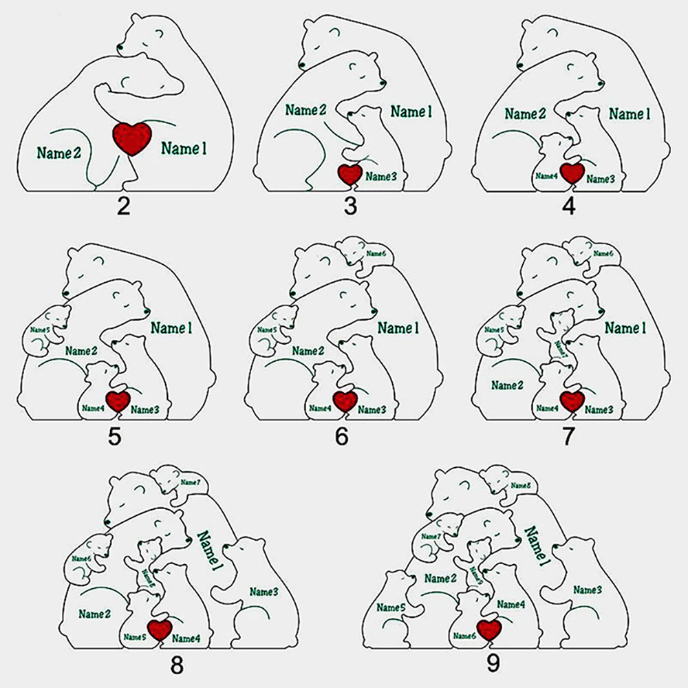 Custom Name Bears Family Mirror Light